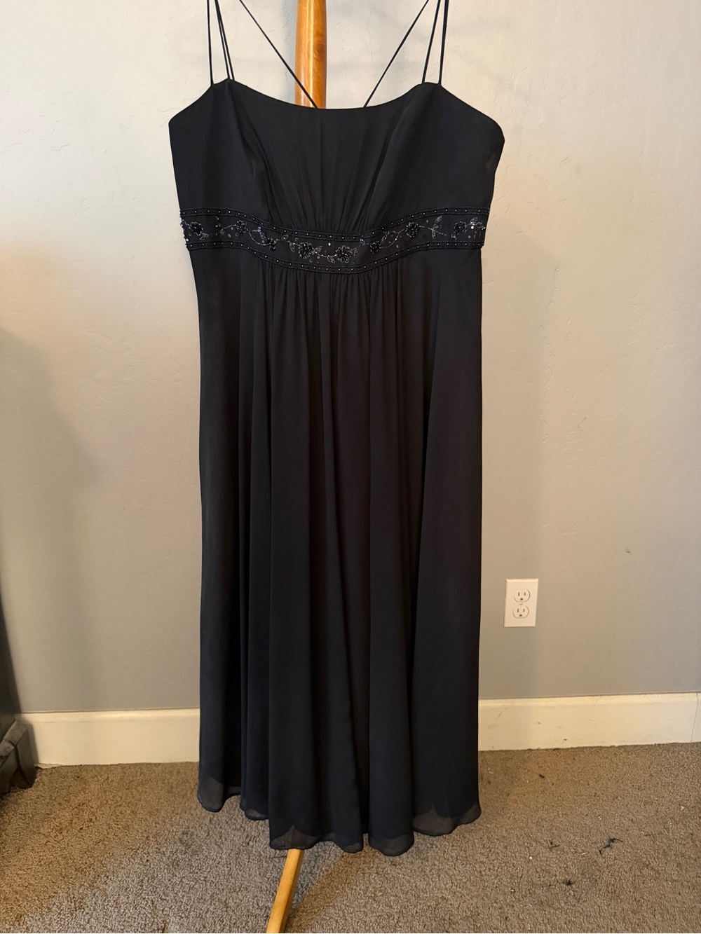 David's Bridal Black Strapless Beaded Empire Dress